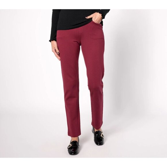 Kim Gravel 6 Tall High Rise Burgundy Pull On Straight Leg Stretch Pants Pockets - Picture 10 of 11